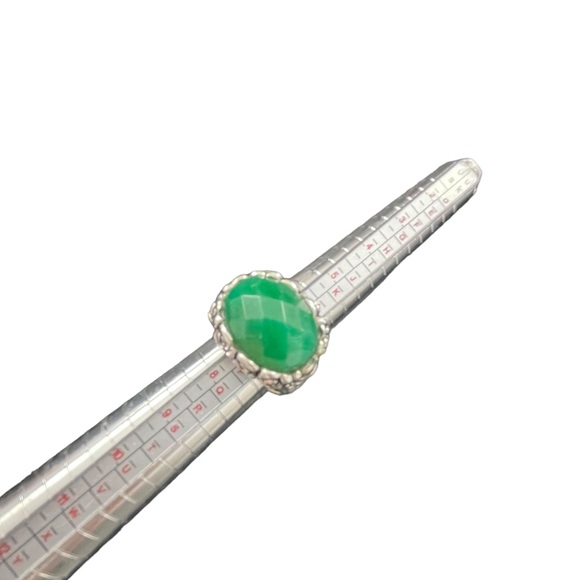 Sterling Silver Chunky Bezel set Faceted Green Onyx Floral 926 Stamped Ring - Picture 5 of 12